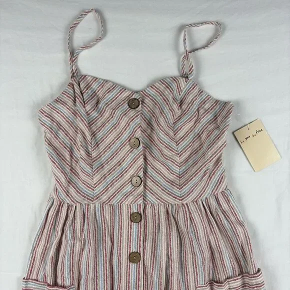 BeBop Spaghetti Strap Linen Button Front Pocketed Midi Dress Women's Size M Pink - Picture 3 of 12